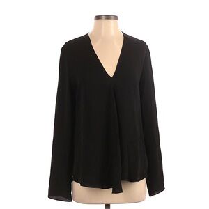 Theory 100% Silk Black V-Neck Women's Swing Long Sleeve Top Size Small